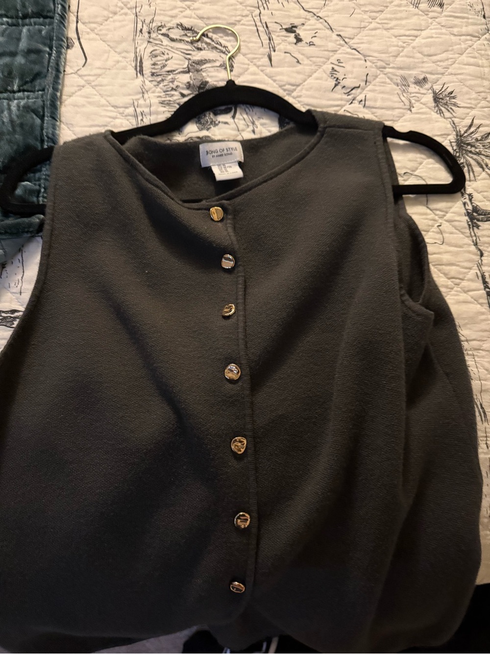 Button-Front Sleeveless olive green Vest with Gold Buttons